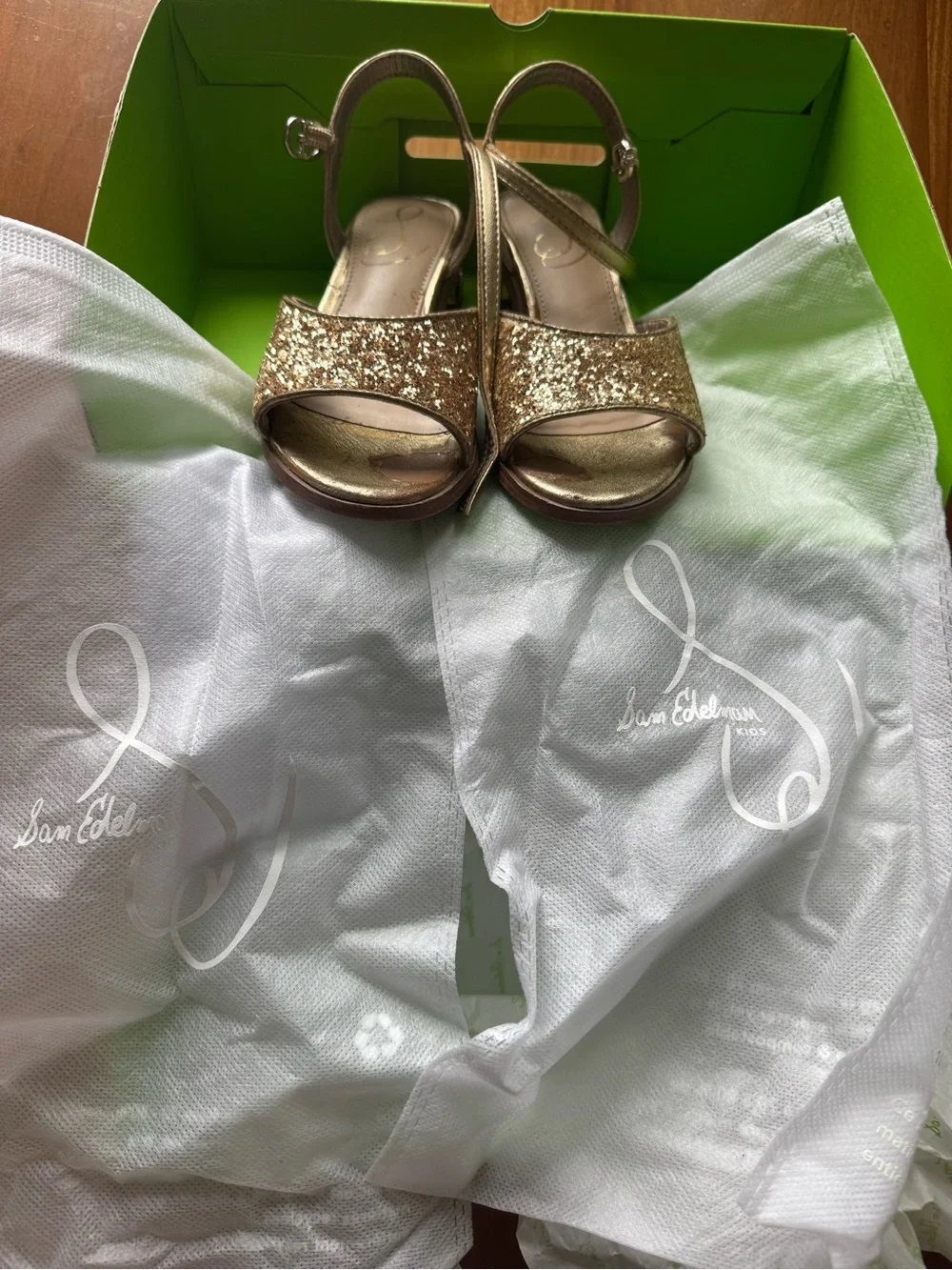 Sam Edelman Girls' Gold Glitter Slingback Sandals